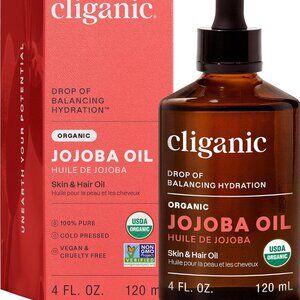 Cliganic Organic Jojoba Oil 100% Pure 4 oz Moisturizing for Face Hair Skin
